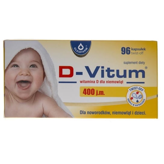 Suplement diety, Oleofarm, D-Vitum 400 j.m. witamina D dla niemowląt, 96 kapsułek Oleofarm