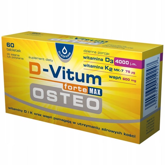 Suplement diety, Oleofarm, D-vitum Forte Max Osteo 4000 Witamina D3 Wapń, 60 Tab. Oleofarm