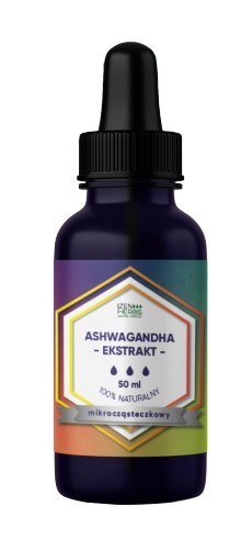 Suplement diety, Organis Ashwagandha, ekstrakt mikrocząsteczkowy, 50 ml, krople, Izen Herbs Organis Organis