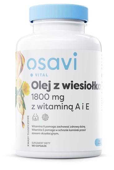 Suplement diety, Osavi - Olej z Wiesiołka z Witaminą A i E, 1800mg, 180 kapsułek miękkich Osavi