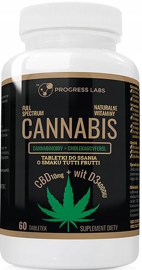 Suplement diety, Progress Labs, Cannabis, CBD 10mg + witamina D3 4000 60 tab. Progress Labs