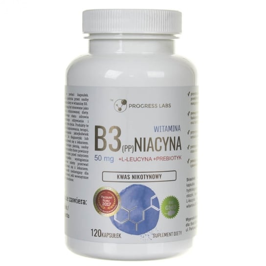 Suplement diety, Progress Labs, Niacyna Witamina B3 50 mg z Inuliną, 120 kapsułek Progress Labs