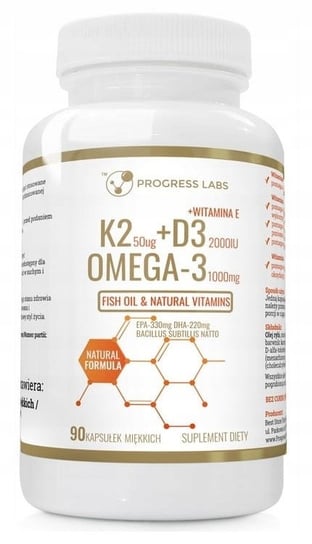 Suplement diety, Progress Labs, Omega 3 + Wit E + K2 + D3 90 Kaps Progress Labs