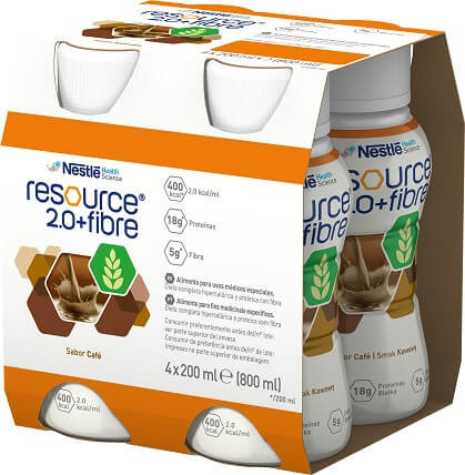 Suplement diety, Resource 2.0+Fibre, preparat odżywczy w płynie, smak kawowy, 4 x 200 ml Inna marka