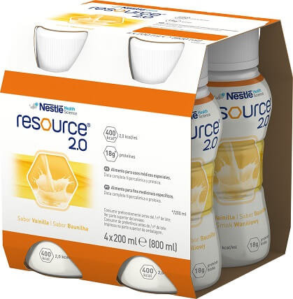 Suplement diety, Resource 2.0, preparat odżywczy w płynie, smak waniliowy, 4x200 ml NESTLE HEALTH SCIENCE RESOURCE 2