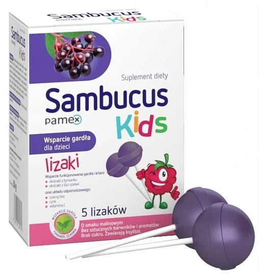 Suplement diety, SAMBUCUS KIDS LIZAKI na odporność dla dzieci 5szt SAMBUCUS