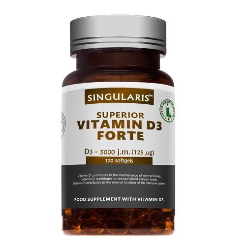 Suplement diety, Singularis Superior Vitamin D3 Forte 5000 iu 120 kapsułek miękkich Singularis