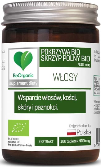 Suplement diety, Skrzyp BIO + Pokrzywa BIO, 400mg BeOrganic 100 tabletek BeOrganic
