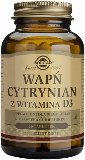 Suplement diety, Solgar, wapń cytrynian z witaminą D3, 60 tabletek Solgar
