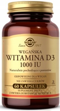 Suplement diety, Solgar, Wegańska witamina D3 1000, 60 kaps. Solgar