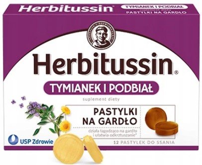 Suplement diety, US Pharmacia, Herbitussin, Tymianek i Podbiał, 12 past. US Pharmacia