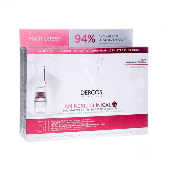 Suplement diety, Vichy Dercos Aminexil Clinical 5, kuracja przeciw wypadaniu włosów dla kobiet, 21 ampułek VICHY