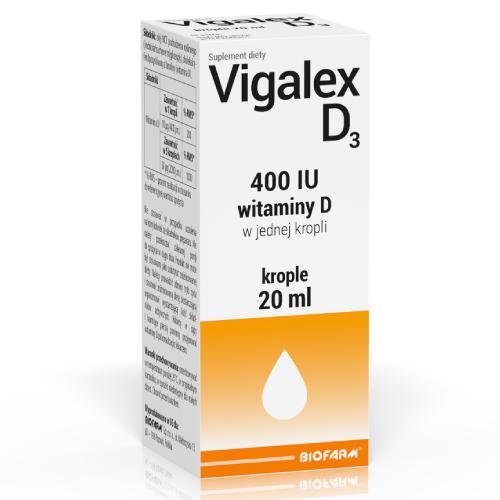 Suplement diety, Vigalex, D3 Krople witamina dla dzieci 400 j.m, 20 ml Vigalex