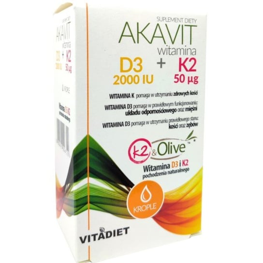 Suplement diety, Vitadiet Akavit, Witamina D3 2000 Iu + K2 50 Mcg, 29,4 ml VitaDiet