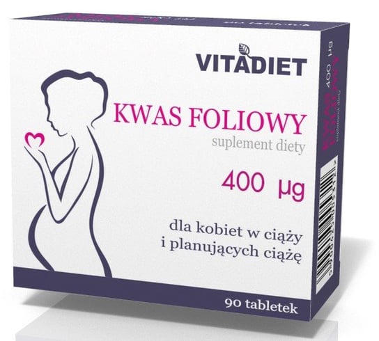 Suplement diety, Vitadiet Kwas Foliowy 400Mcg 90 T. Dla Ciężarnych VitaDiet