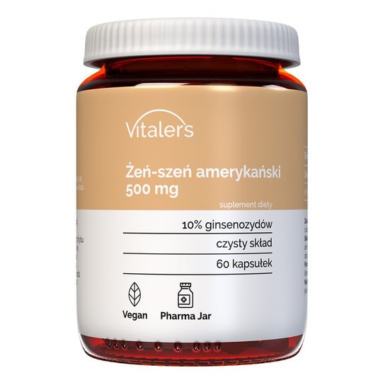 Suplement diety, Vitaler's, Żeń-szeń amerykański (Panax quinquefolius) 500 mg, 60 kaps. Vitaler's