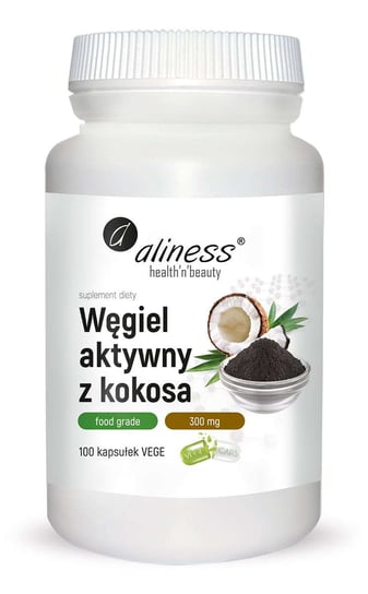 Suplement diety, Węgiel aktywny z kokosa Food Grade 300 mg Aliness 100 vege kaps. Aliness
