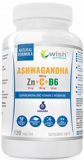 Suplement diety, Wish, Ashwagandha+Cynk+Wit C+Wit B6, 120 tab. Wish Pharmaceutical