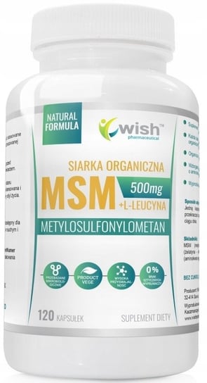 Suplement diety, WISH MSM siarka organiczna + L-leucyna, 120 kaps. Wish Pharmaceutical