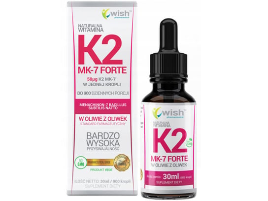 Suplement diety, Wish, Naturalna Witamina K2 MK-7 Forte w kroplach, 30 ml Wish