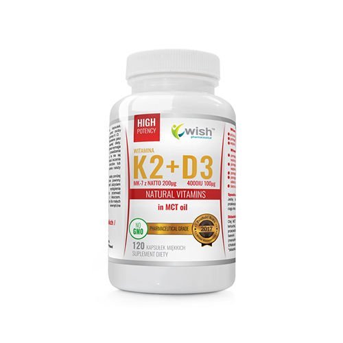 Suplement diety, Wish Pharmaceutical Vitamin K2 Mk-7 200Mcg + D3 100Mcg In Mct Oil - 120Caps Wish Pharmaceutical