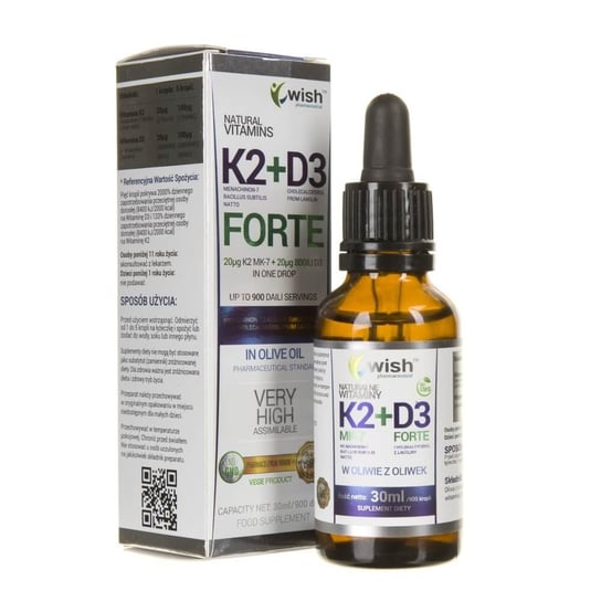 Suplement diety, Wish Pharmaceutical, Witamina K2 MK-7 + D3 FORTE w kroplach, 30 ml Wish Pharmaceutical