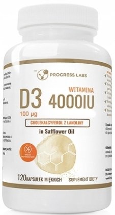 Suplement diety, WITAMINA D3 4000 w oleju, odporność, 120 kaps. Progress Labs
