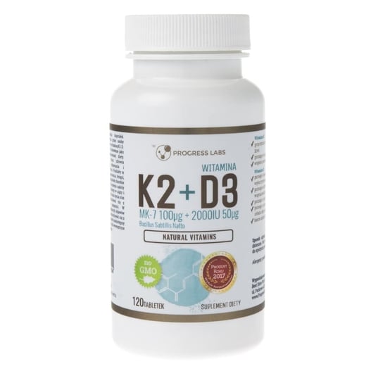 Suplement diety, Witamina K2 MK-7 Z Natto 100 mcg + D3 2000 IU 50 mcg PROGRESS LABS, 120 tabletek Progress Labs
