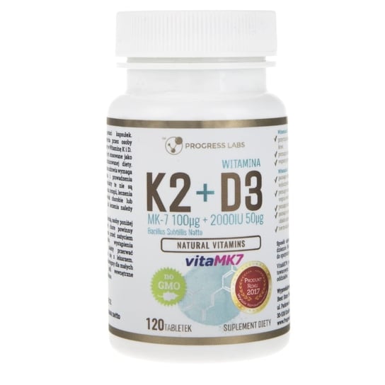 Suplement diety, Witamina K2 VitaMK7 100 mcg + D3 50 mcg PROGRESS LABS, 120 tabletek Progress Labs