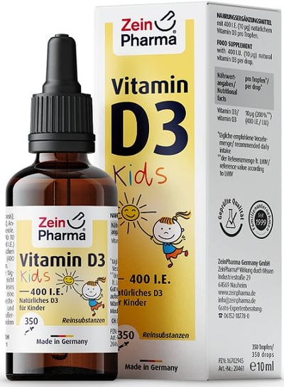 Suplement diety, Zein Pharma - Witamina D3 dla Dzieci, 400IU, Płyn, 10 ml Zein Pharma