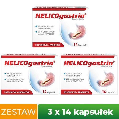 Suplement diety, Zestaw Helicogastrin, 3x14kaps. Polfa Łódź