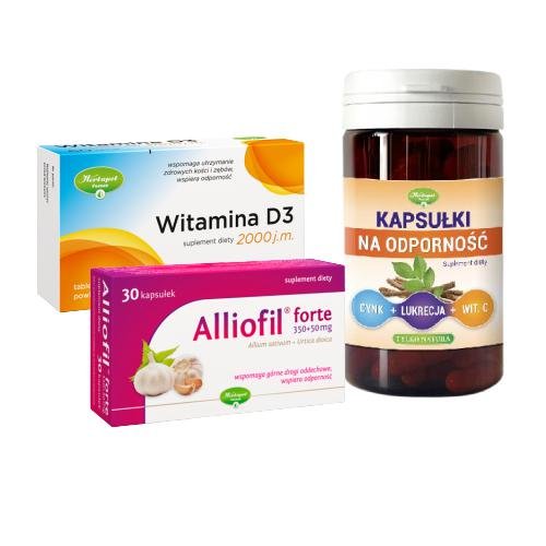 Suplement diety, Zestaw odporność Witamina D3 2000+Alliofil+Kapsułki Inna marka