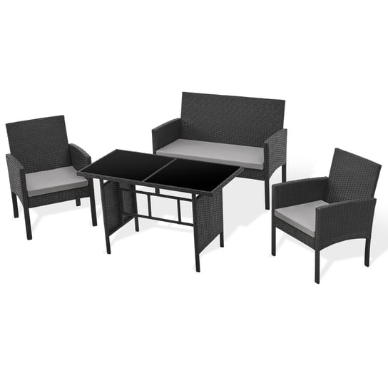 SVITA BROOKLYN XL rattanowy zestaw mebli ogrodowych ze stołem, 2 fotelami i 2-osobową sofą, czarny SVITA