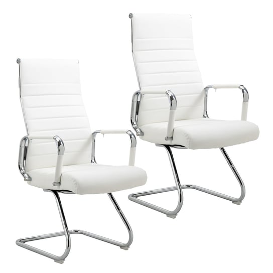 SVITA ELEGANCE COMFORT 2x Krzesło dla gości Krzesło wspornikowe ze sztucznej skóry z podłokietnikiem Biały SVITA