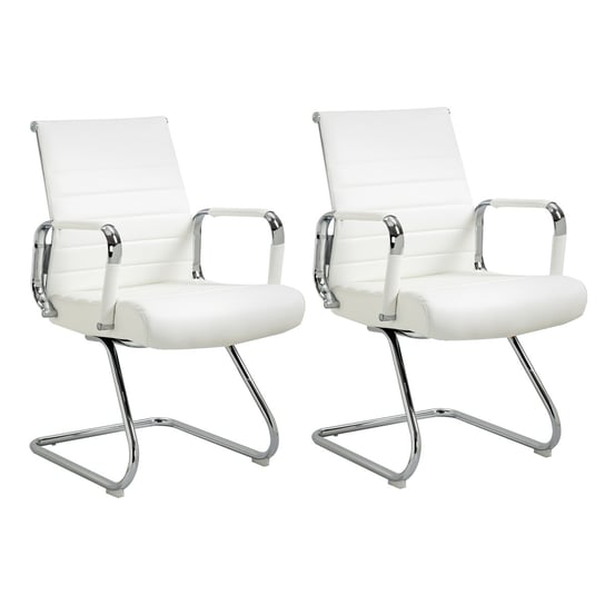 SVITA ELEGANCE COMFORT zestaw 2 krzeseł dla gości krzesło wspornikowe ze sztucznej skóry z podłokietnikami krzesło konferencyjne bez kółek krzesło biurowe biały SVITA