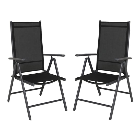 SVITA Krzesła ogrodowe Składane krzesło kempingowe z wysokim oparciem Zestaw 2 metalowych krzeseł w kolorze czarnym SVITA