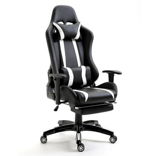 SVITA Krzesło do gier Krzesło biurowe Krzesło na biurko Krzesło obrotowe Podnóżek Ergonomiczny Czarny Biały SVITA