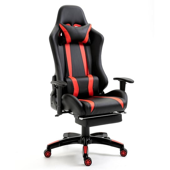 SVITA Krzesło do gier Krzesło biurowe Krzesło na biurko Krzesło obrotowe Podnóżek Ergonomiczny Czarny Czerwony SVITA
