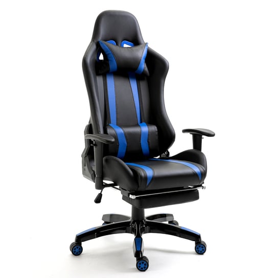 SVITA Krzesło do gier Krzesło biurowe Krzesło na biurko Krzesło obrotowe Podnóżek Ergonomiczny Czarny Niebieski SVITA