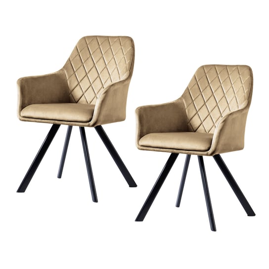 SVITA MASON Zestaw 2 krzeseł do jadalni z podłokietnikiem Krzesło tapicerowane Krzesło kuchenne Metalowe nogi Brązowy SVITA