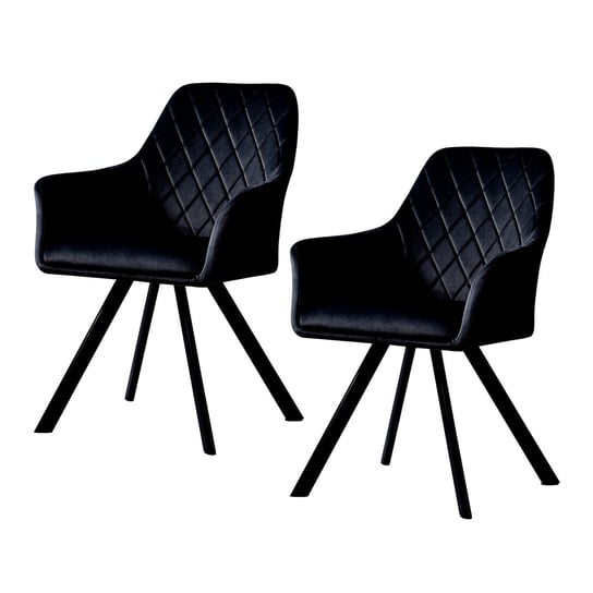 SVITA MASON Zestaw 2 krzeseł do jadalni z podłokietnikiem Tapicerowane krzesło kuchenne Krzesło do salonu Metalowe nogi Czarny SVITA