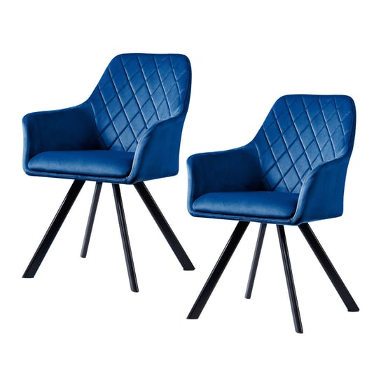 SVITA MASON Zestaw 2 krzeseł do jadalni z podłokietnikiem Tapicerowane krzesło kuchenne Krzesło do salonu Metalowe nogi Niebieski SVITA