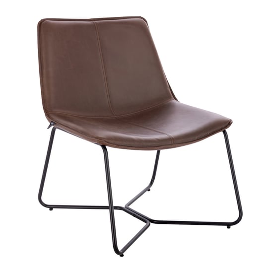 SVITA RON krzesło do salonu krzesło koktajlowe krzesło klubowe bez podłokietników metalowa rama skórzany wygląd brązowy SVITA