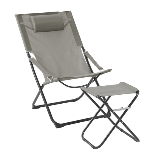 SVITA TOMRA Leżak ze stołkiem Składane krzesło plażowe Krzesło kempingowe Poduszka Jasnoszary SVITA