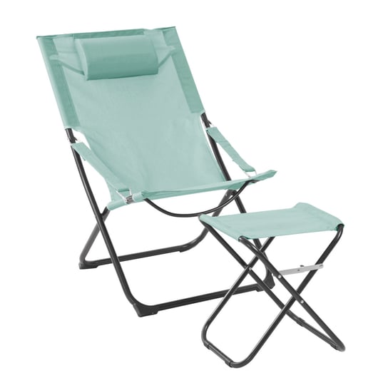 SVITA TOMRA Leżak ze stołkiem Składane krzesło plażowe Krzesło kempingowe Poduszka Niebieski SVITA