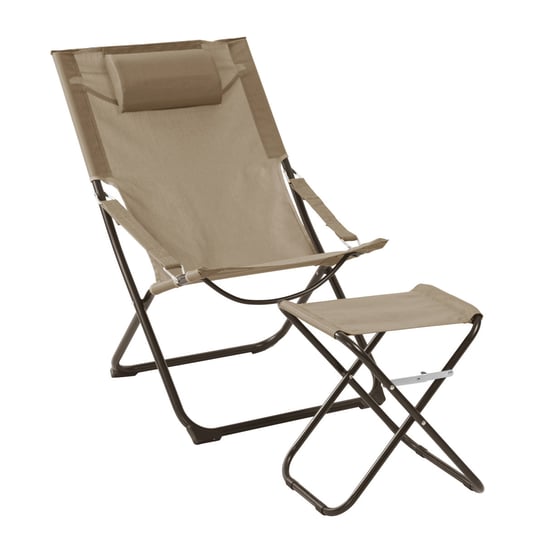 SVITA TOMRA Leżak ze stołkiem Składane krzesło plażowe Krzesło kempingowe Poduszka Taupe SVITA