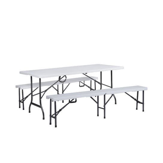 SVITA Zestaw stół bufetowy z dwoma składanymi ławkami składany stół kempingowy ławka 180cm biały SVITA