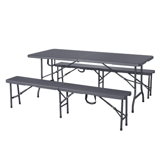 SVITA Zestaw stół bufetowy z dwoma składanymi ławkami składany stół kempingowy ławka 180cm szary SVITA