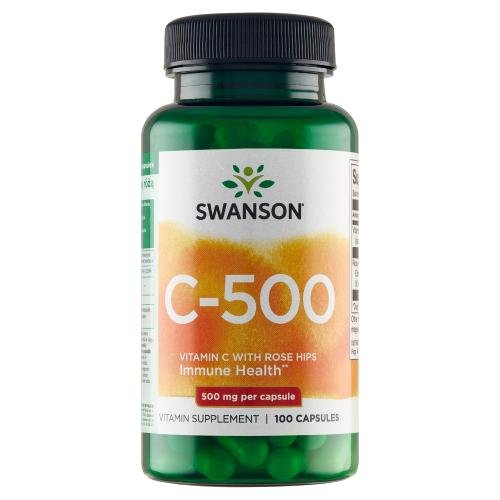 Swanson Witamina C 500 mg z Dziką Różą, suplement diety, 100 kapsułek Swanson