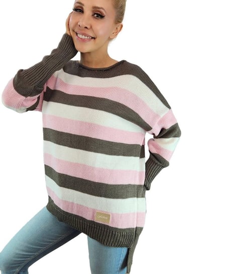 Sweter damski dzianina ciepły paski kolory Agrafka
